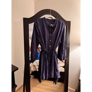 NEW Tie Waist Tunic Dress Button Down Crew Neck Casual Mini Dress M